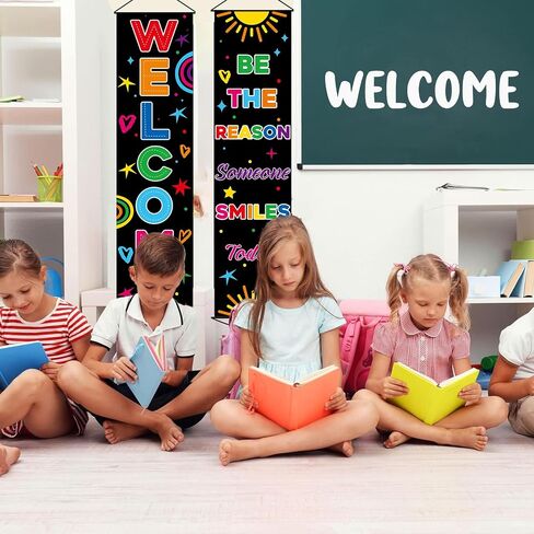 2 PCS Colorful Welcome Banner Door Decorations Back to School Banner Positive Motivational Classroom Supplies for Teachers Preschool Elementary First Day of School Office Bulletin Board Black in Saudi Arabia