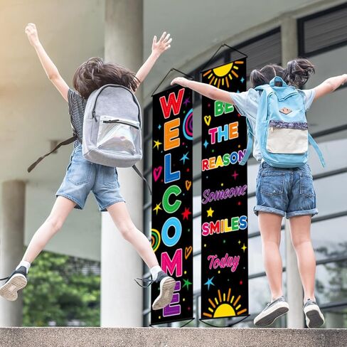 2 PCS Colorful Welcome Banner Door Decorations Back to School Banner Positive Motivational Classroom Supplies for Teachers Preschool Elementary First Day of School Office Bulletin Board Black in Saudi Arabia