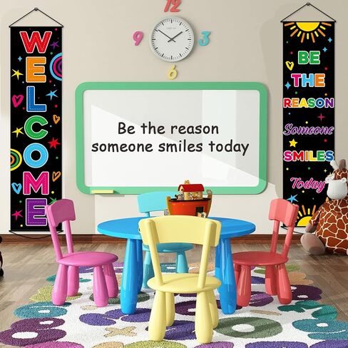 2 PCS Colorful Welcome Banner Door Decorations Back to School Banner Positive Motivational Classroom Supplies for Teachers Preschool Elementary First Day of School Office Bulletin Board Black in Saudi Arabia