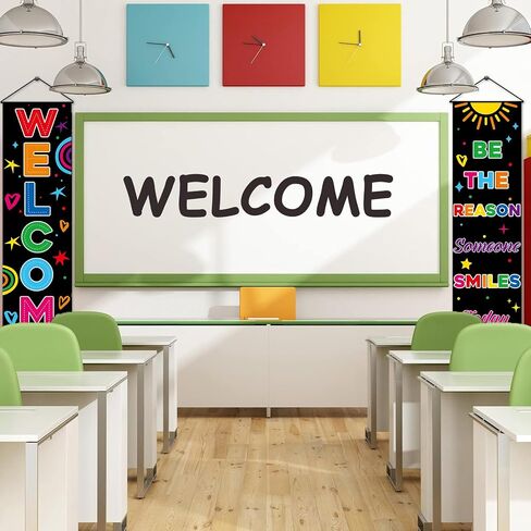 2 PCS Colorful Welcome Banner Door Decorations Back to School Banner Positive Motivational Classroom Supplies for Teachers Preschool Elementary First Day of School Office Bulletin Board Black in Saudi Arabia