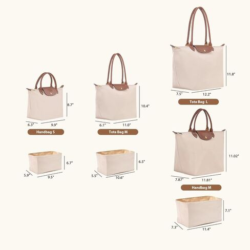 Nylon Water-Repellent Purse Organizer with Zipper Insert for Longchamp Tote Bag (Pearl White, Handbag M & Tote bag L) in Saudi Arabia