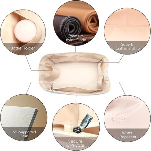 Nylon Water-Repellent Purse Organizer with Zipper Insert for Longchamp Tote Bag (Pearl White, Handbag M & Tote bag L) in Saudi Arabia