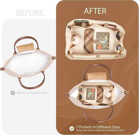 Nylon Water-Repellent Purse Organizer with Zipper Insert for Longchamp Tote Bag (Pearl White, Handbag M & Tote bag L) in Saudi Arabia