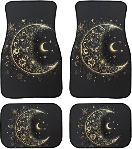 Galaxy Moon Star Car Floor Mats for Women Full Set of 4 Pack for SUV Sedan Truck Van Automotive Interior Accessories Boho Flower Carpet Car Mats Black in Saudi Arabia