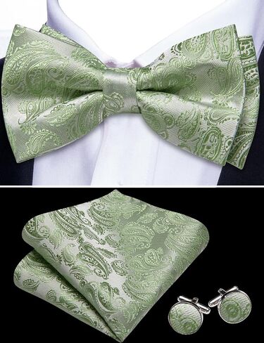 Barry.Wang Bow Ties for Men Paisley Floral Pre-tie Tuxedo Bowtie Set with Handkerchief Cufflinks Wedding Party in Saudi Arabia