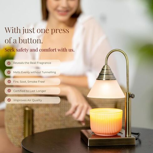 مصباح تسخين الشموع السحري من هيستيا، ارتفاع قابل للتعديل لجرة شمعة يانكي و3 برطمانات كبيرة فتيل، إطلاق رائحة خالية من السخام - مؤقت ومصباح شمعة قابل للتعتيم، مع لمبة 50 وات متضمنة، 110-120 فولت (ذهبي، باهت) in Kuwait