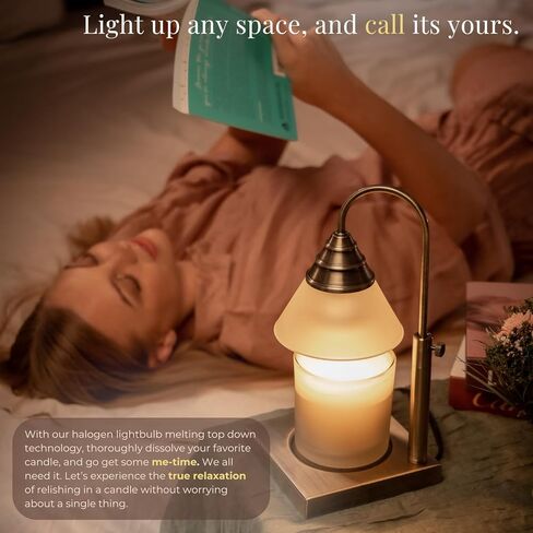 مصباح تسخين الشموع السحري من هيستيا، ارتفاع قابل للتعديل لجرة شمعة يانكي و3 برطمانات كبيرة فتيل، إطلاق رائحة خالية من السخام - مؤقت ومصباح شمعة قابل للتعتيم، مع لمبة 50 وات متضمنة، 110-120 فولت (ذهبي، باهت) in Kuwait
