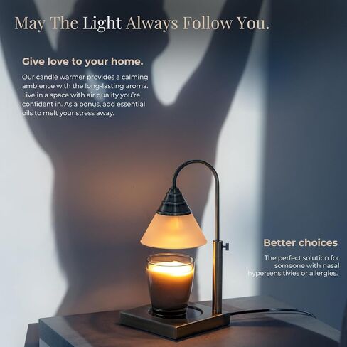 مصباح تسخين الشموع السحري من هيستيا، ارتفاع قابل للتعديل لجرة شمعة يانكي و3 برطمانات كبيرة فتيل، إطلاق رائحة خالية من السخام - مؤقت ومصباح شمعة قابل للتعتيم، مع لمبة 50 وات متضمنة، 110-120 فولت (ذهبي، باهت) in Kuwait