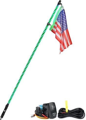 Xprite 5 FT Green LED Spiral Whip Lights, w/Rocker Switch & American Flag Safety Antenna Pole Whip Lighting for Offroad Jeep Sand Dune Buggy UTV ATV 4X4 Trucks Polaris RZR Yamaha Can-am Maverick X3 in Saudi Arabia