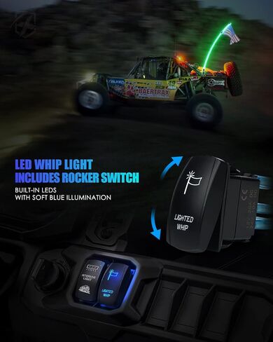 Xprite 5 FT Green LED Spiral Whip Lights, w/Rocker Switch & American Flag Safety Antenna Pole Whip Lighting for Offroad Jeep Sand Dune Buggy UTV ATV 4X4 Trucks Polaris RZR Yamaha Can-am Maverick X3 in Saudi Arabia
