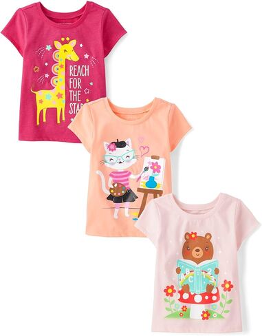 The Children's Place Girls' Animals Short Sleeve Graphic T-Shirts,multipacks in Saudi Arabia