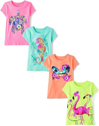 The Children's Place Girls' Animals Short Sleeve Graphic T-Shirts,multipacks in Saudi Arabia