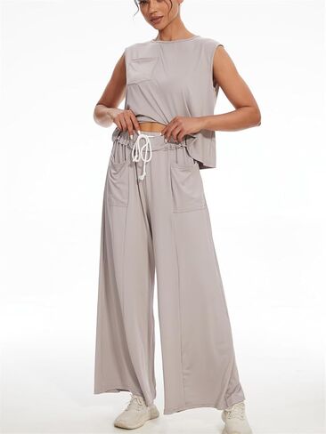 KEOMUD Women Summer 2 Piece Set Sleeveless Sweatsuits Wide Leg Tracksuit Casual Sweatpants Matching Set 2024 Fashion Clothes in Kuwait