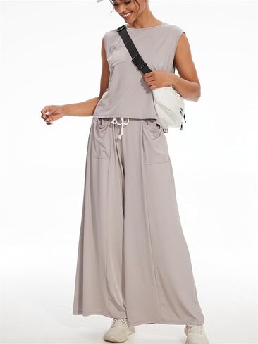 KEOMUD Women Summer 2 Piece Set Sleeveless Sweatsuits Wide Leg Tracksuit Casual Sweatpants Matching Set 2024 Fashion Clothes in Kuwait