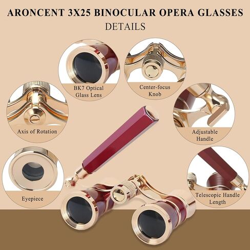 Aroncent Opera Glasses Binoculars 3X25 Theater Glasses Mini Binocular Compact with Handle for Adults Ladies Women in Opera Musical Concert in Saudi Arabia