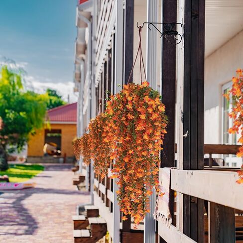 RECUTMS Outdoor Artificial Hanging Flowers 4Pcs Fake Greenery Shrubs UV Resistant Faux Plastic Plants for Farmhouse Kitchen Office Party Summer Decor Indoor (Orange) in Saudi Arabia