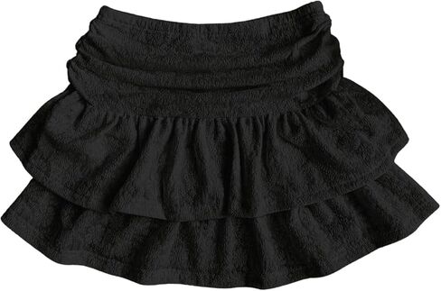 Women's Tiered Layer Shirred Boho Skirts Casual Smocked Ruffle Trim Ruched Mini Skirt in Saudi Arabia
