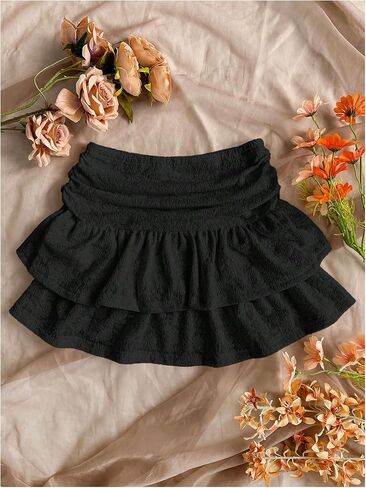 Women's Tiered Layer Shirred Boho Skirts Casual Smocked Ruffle Trim Ruched Mini Skirt in Saudi Arabia