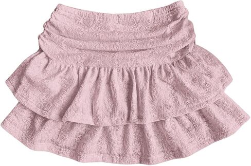 Women's Tiered Layer Shirred Boho Skirts Casual Smocked Ruffle Trim Ruched Mini Skirt in Saudi Arabia