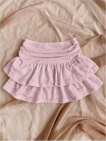 Women's Tiered Layer Shirred Boho Skirts Casual Smocked Ruffle Trim Ruched Mini Skirt in Saudi Arabia