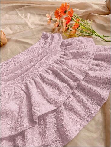 Women's Tiered Layer Shirred Boho Skirts Casual Smocked Ruffle Trim Ruched Mini Skirt in Saudi Arabia