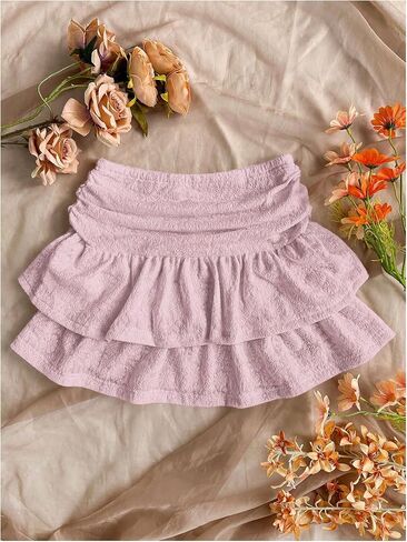 Women's Tiered Layer Shirred Boho Skirts Casual Smocked Ruffle Trim Ruched Mini Skirt in Saudi Arabia
