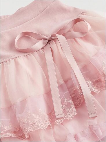 Women's Y2K Solid Tiered Layer Skirt High Waist Contrast Mesh Lace Tie Bow Front Loose Mini Skirt Cake Skirt in Saudi Arabia