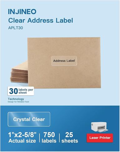 1" x 2-5/8" Crystal Clear Address Labels, Shipping Address Labels for Laser Printers, Mailing Labels Compatible with 5600, 8660, 15600, 18660, Easy to Peel (300 Labels, 10 Sheets) in Saudi Arabia