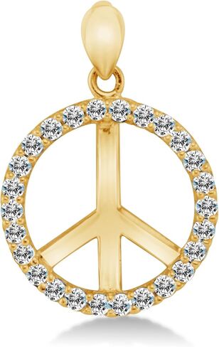 الصلبة 14K الذهب الأصفر علامة السلام شكل دائري بريليانت قطع تشيكوسلوفاكيا مكعب زركونيا السيدات قلادة سحر (الارتفاع = 5/8 "، العرض = 5/8") in Saudi Arabia