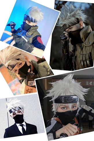 Men's Fluffy Short Silver White Grey Anime Cosplay Wig Halloween Costume Sythetic Wigs with 9PCS Accessories in Saudi Arabia