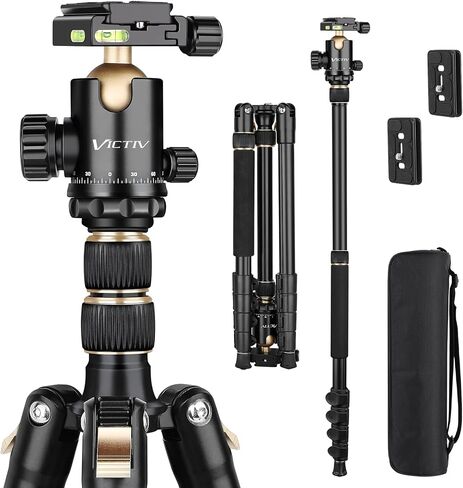 78" Porfessional Tripod for Camera & Phone, Victiv Aluminum Tripod Monopod | Heavy Duty Tripod for DSLR, Spotting Scope,Telescope, Binoculars, Compact Camera Stand for Photography Video Recording Travel in Saudi Arabia