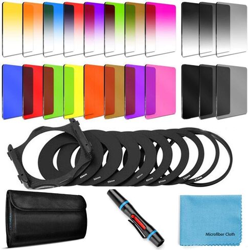 24 PCS Square Filter Kit ND Filters Graduated Full Color Lens Filter Set for Cokin P Series with Adapter Rings(49-82mm) Filter Holder Lens Cleaning Pen and Other Accessories for DSLR Cameras in Saudi Arabia