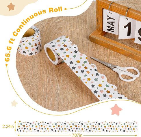 1 Roll 65.6 ft Boho Bulletin Board Borders Scalloped Trim Colorful Bulletin Board Paper Boho Classroom Decorations for School Blackboard Chalkboard Desk Back to School Supplies Heart in Saudi Arabia