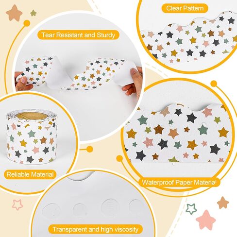 1 Roll 65.6 ft Boho Bulletin Board Borders Scalloped Trim Colorful Bulletin Board Paper Boho Classroom Decorations for School Blackboard Chalkboard Desk Back to School Supplies Heart in Saudi Arabia