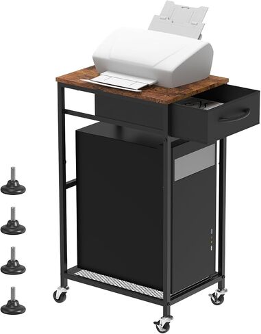 CADUKE 2 Tier PC Stand Black Computer Tower Stand CPU Stand with Fabric Drawer Computer Tower Storage Cabinet Modern Printer Stand with Wheels CPU Tower Stand Under Desk for Office Study Room in Saudi Arabia
