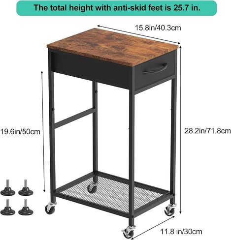 CADUKE 2 Tier PC Stand Black Computer Tower Stand CPU Stand with Fabric Drawer Computer Tower Storage Cabinet Modern Printer Stand with Wheels CPU Tower Stand Under Desk for Office Study Room in Saudi Arabia