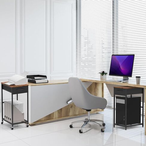 CADUKE 2 Tier PC Stand Black Computer Tower Stand CPU Stand with Fabric Drawer Computer Tower Storage Cabinet Modern Printer Stand with Wheels CPU Tower Stand Under Desk for Office Study Room in Saudi Arabia