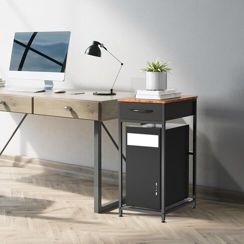 CADUKE 2 Tier PC Stand Black Computer Tower Stand CPU Stand with Fabric Drawer Computer Tower Storage Cabinet Modern Printer Stand with Wheels CPU Tower Stand Under Desk for Office Study Room in Saudi Arabia