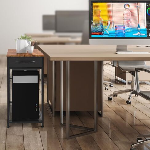CADUKE 2 Tier PC Stand Black Computer Tower Stand CPU Stand with Fabric Drawer Computer Tower Storage Cabinet Modern Printer Stand with Wheels CPU Tower Stand Under Desk for Office Study Room in Saudi Arabia