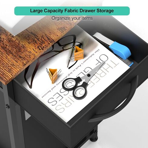 CADUKE 2 Tier PC Stand Black Computer Tower Stand CPU Stand with Fabric Drawer Computer Tower Storage Cabinet Modern Printer Stand with Wheels CPU Tower Stand Under Desk for Office Study Room in Saudi Arabia