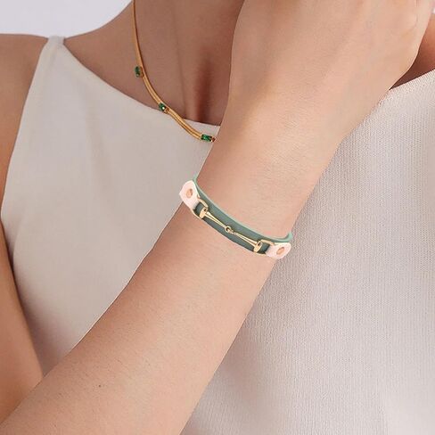 سوار جلدي للنساء بسيط من الجلد الصناعي أساور ملفوفة باللون الأزرق والبني والأخضر سوار معصم هدايا جالانتينز in Kuwait