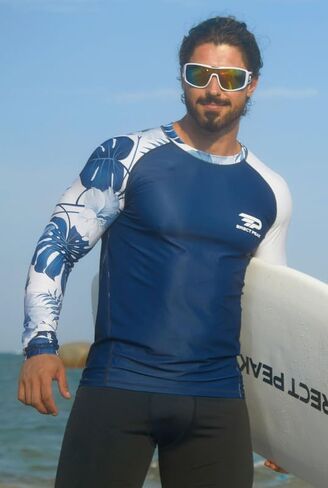 Men's UPF 50+ Long Sleeve Rashguard Shirt Sun Protection Beach Swim Shirt Quick Dry Surfing Shirt in Saudi Arabia