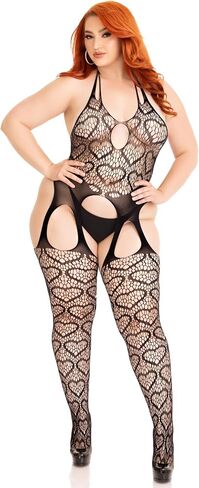 Leg Avenue womens Seamless Heart Net Suspender Bodystocking in Saudi Arabia