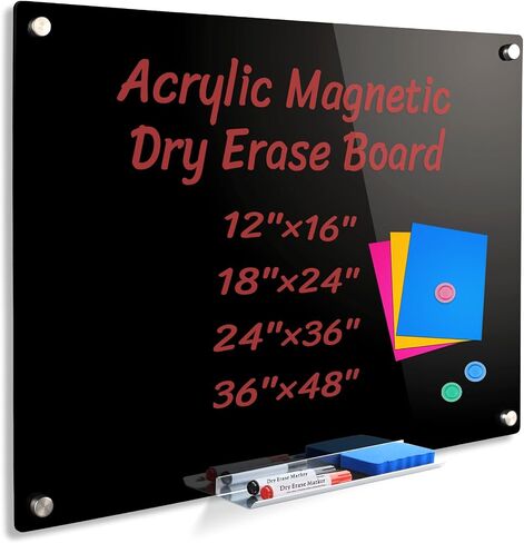 Acrylic Black Magnetic Dry Erase Board for Wall, White Board12"x16",Frameless Magnetic Dry Erase Board for Office,Classroom and Home/for Kids,Students,Adults in Saudi Arabia