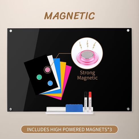 Acrylic Black Magnetic Dry Erase Board for Wall, White Board12"x16",Frameless Magnetic Dry Erase Board for Office,Classroom and Home/for Kids,Students,Adults in Saudi Arabia