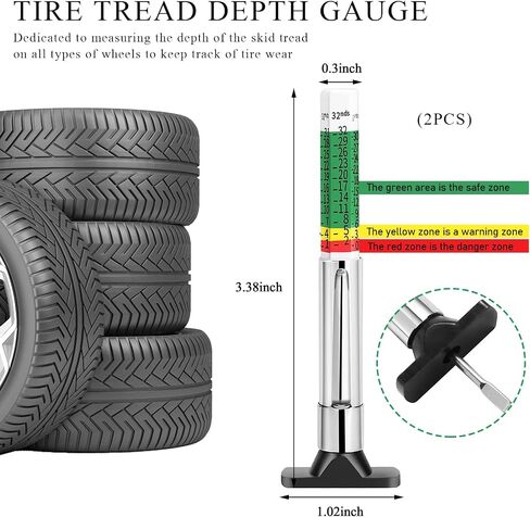 Car Tire Tread Depth Gauge, Tire Depth Gauge with Six-Sided Smart Color Coded, Tire Tread Depth Measurement Tool for Most Auto Truck SUV, Universal Car Accessories (1 PCS) in Kuwait