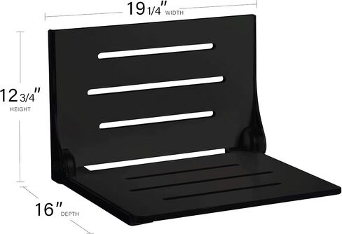 Seachrome Silhouette Folding Wall Mount Shower Bench Seat, Black Seat with Silver Frame in Saudi Arabia