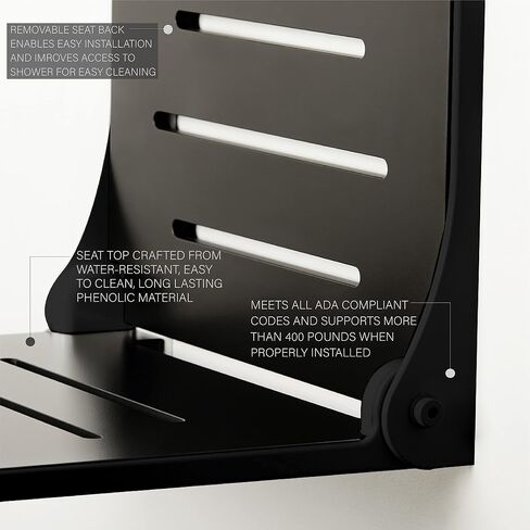 Seachrome Silhouette Folding Wall Mount Shower Bench Seat, Black Seat with Silver Frame in Saudi Arabia