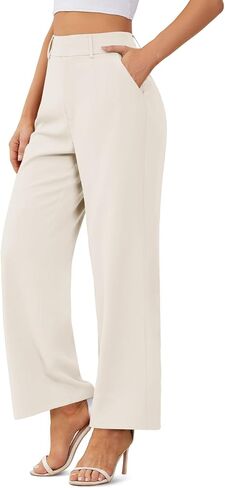onlypuff Womens Casual Business Pants Wide Leg Palazzo Trousers High Waisted Straight Long Capris with Pockets in Saudi Arabia