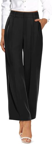 سراويل عمل كاجوال للسيدات من Onlypuff سراويل Palazzo واسعة الساق بخصر عالٍ وطويل مستقيم مع جيوب in Kuwait